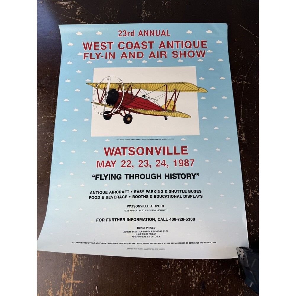 West Coast Antique Fly In & Air Show 1987 Vintage Poster 21x16 Watsonville CA
